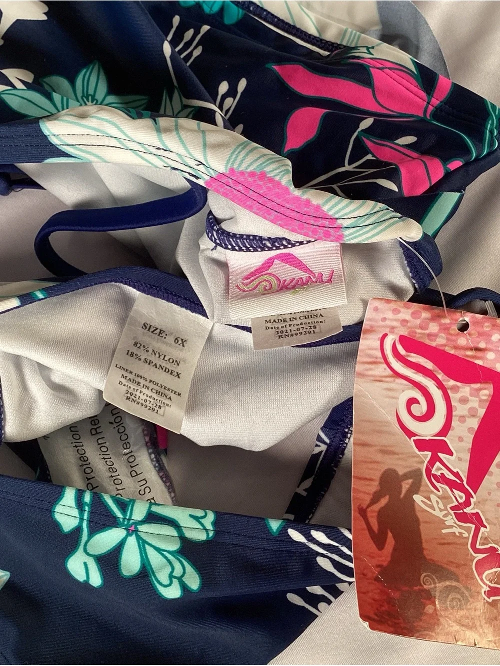 KANU SURF Girls Navy Floral Tankini with Teal & Pink Accents